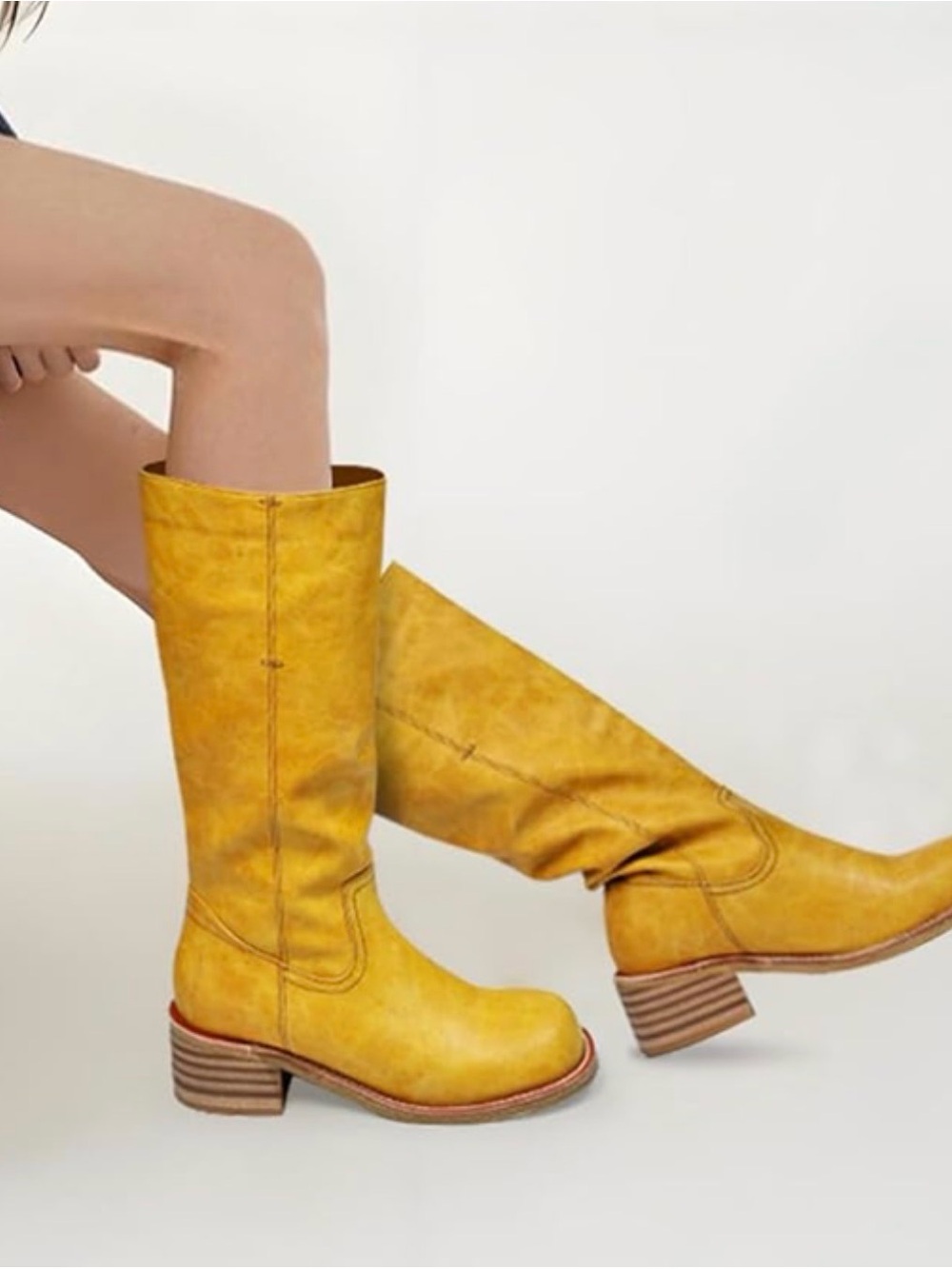 Yellow Mid-Calf Women’s Heeled Boots Size 6